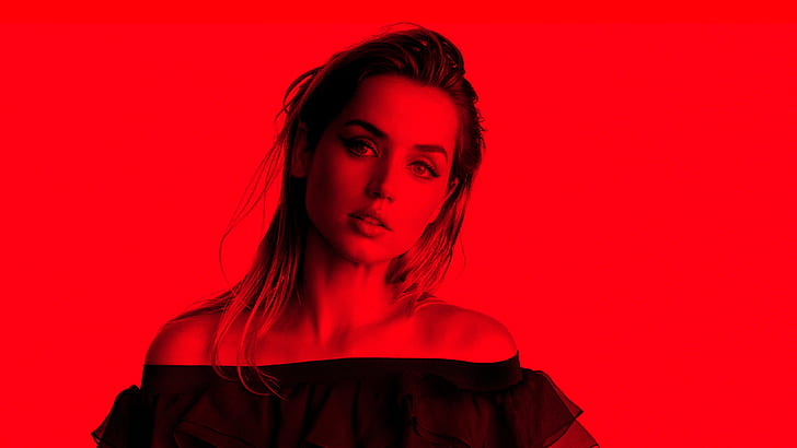 Ana de Armas, celebrity, actress, red background, looking at viewer, HD wallpaper