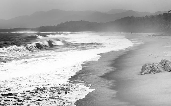 снимка на сивата скала на плажа, Мистик, сива скала, снимка, лента, мъгла, Санта Марта, паркет, Тайрона, Колумбия, морски плаж, вълни, планини, джунгла, природа, пейзаж, плаж, море, брегова линия, вода, живопис, вълна, пясък, HD тапет