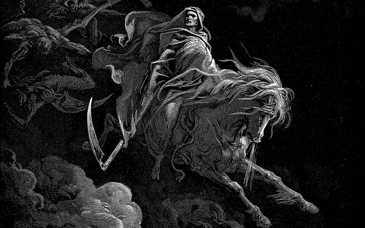 Dunkel, Tod, Dore, Gustave, Pferde, Schnitter, HD-Hintergrundbild