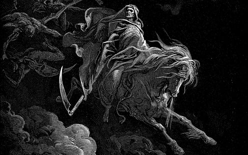 Oscuro, muerte, Doré, Gustave, caballos, segador, Fondo de pantalla HD HD wallpaper