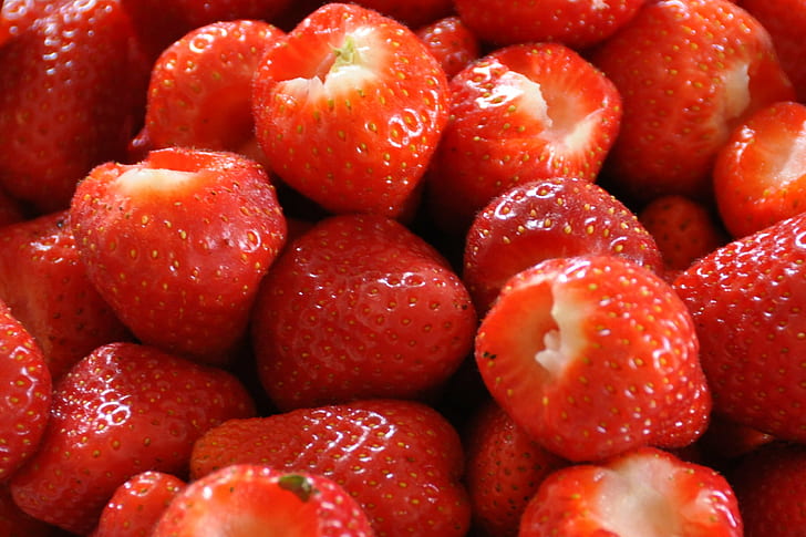 red strawberries, strawberries, Strawberries, red, Summer  Fruit, fruit, food, freshness, strawberry, ripe, organic, nature, healthy Eating, berry Fruit, close-up, gourmet, dessert, summer, backgrounds, sweet Food, HD wallpaper