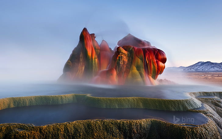geysers, nature, landscape, rock formation, mist, Nevada, HD wallpaper