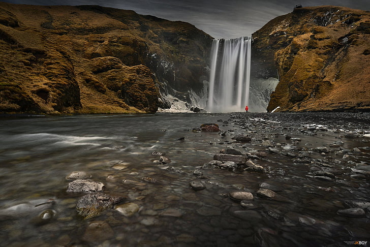 Водопады, водопад Skógafoss, Исландия, весна, водопад, HD обои