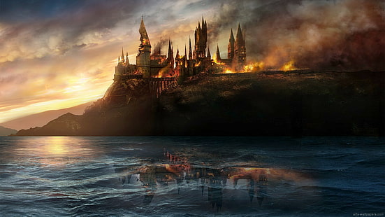 battle at hogwarts, Hogwarts, Harry Potter, HD wallpaper HD wallpaper