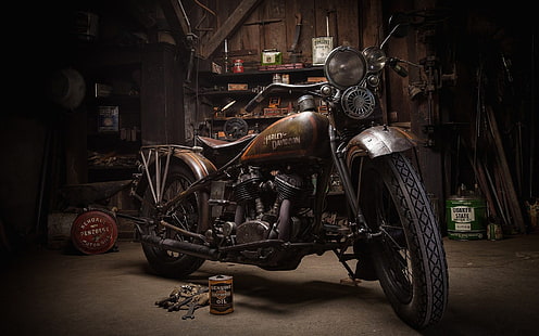 Harley-Davidson, Garaj, Motosiklet, HD masaüstü duvar kağıdı HD wallpaper