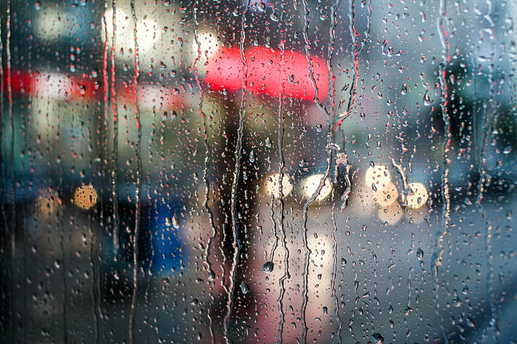 gotas de água de vidro fotografia bokeh, Pesado, chuveiro, água de vidro, gotas de água, fotografia, gota de chuva, luzes, luz, chuva, gota de chuva, janela, molhado, tempo, gota, vidro - Material, fundos, carro, reflexão, abstrato, HD papel de parede