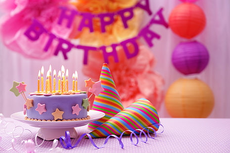 eine Schicht Kuchen mit Kerzen digitale Tapete, Kerzen, Kuchen, süß, Dekoration, Happy, Birthday, HD-Hintergrundbild HD wallpaper