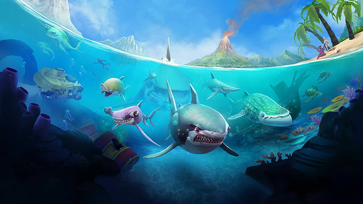 Shark Attack game application, Hungry Shark World, iOS, Android, shark, HD wallpaper