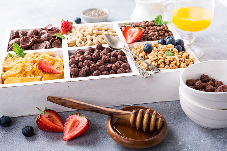Food, Breakfast, Berry, Cereal, Honey, Still Life, HD wallpaper