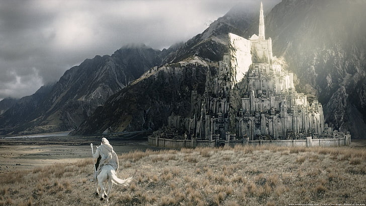 Lord of the Rings film fortfarande, The Lord of the Rings, Gandalf, Minas Tirith, filmer, fantasy city, HD tapet