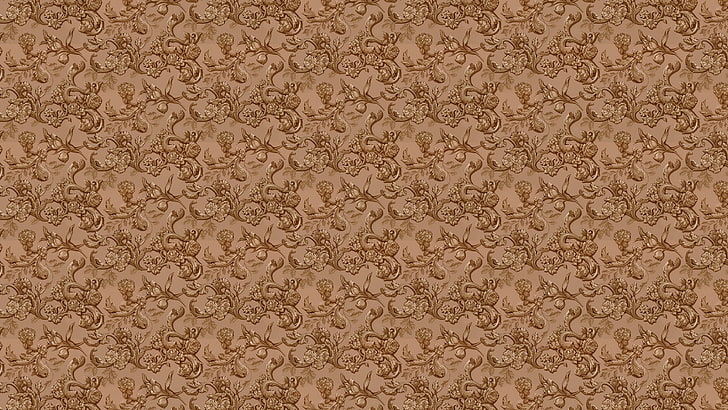 brown floral wallpaper, leaves, flowers, background, wall, Wallpaper, figure, texture, floral ornament, HD wallpaper
