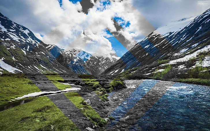 peinture abstraite bleu et blanc, paysage, nature, art numérique, Fond d'écran HD