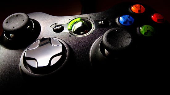 svart Xbox trådlös handkontroll, gamepad, Xbox 360, spelkonsol, HD tapet HD wallpaper