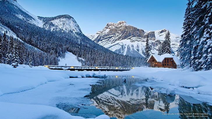 Emerald Lake през зимата, Yoho N.P., Британска Колумбия, зима, HD тапет
