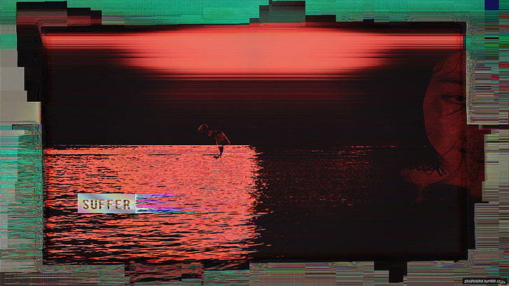 จอคอมพิวเตอร์จอแบนสีดำศิลปะผิดพลาด webpunk นามธรรมสีแดงศิลปะดิจิตอล, วอลล์เปเปอร์ HD