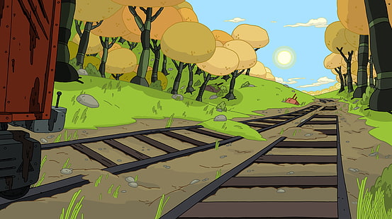ilustração de trilhos de trem marrom e preto, Adventure Time, desenhos animados, HD papel de parede HD wallpaper