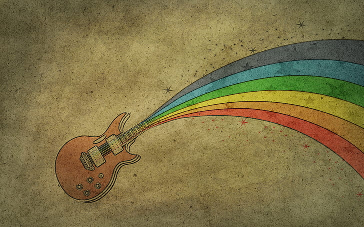 Rainbow Guitar HD, guitar with rainbow fret illustration, music, guitar, rainbow, HD wallpaper
