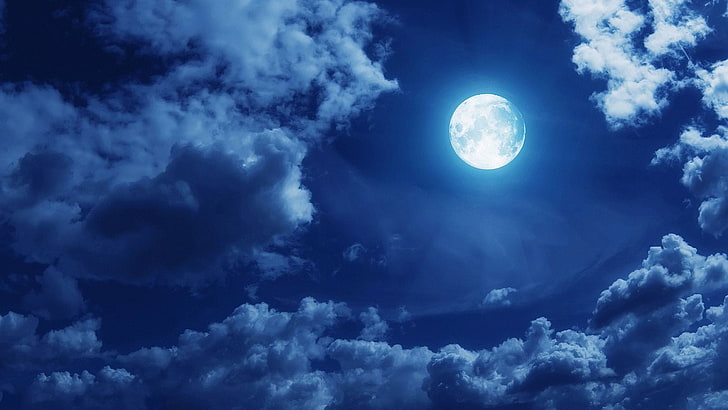 lua, azul, lua, nuvens, HD papel de parede