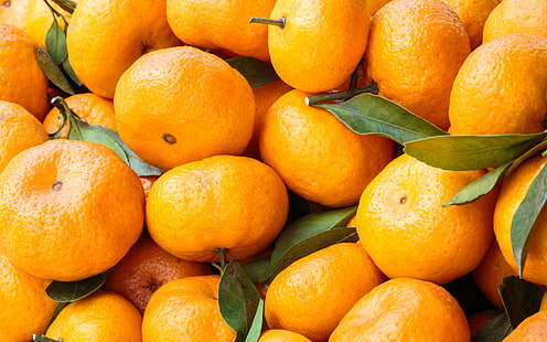 حفنة من فواكه البرتقال والأوراق والفاكهة واليوسفي، خلفية HD HD wallpaper