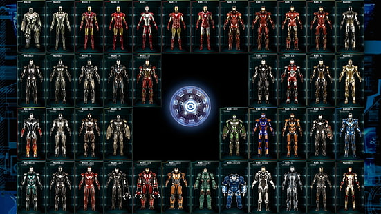 collage de costume Iron-Man aux couleurs variées, Iron Man, Marvel Cinematic Universe, Fond d'écran HD HD wallpaper