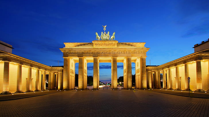 the sky, lights, the evening, gate, Germany, Berlin, capital, Brandenburg, HD wallpaper