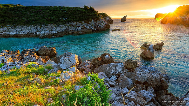 Buelna Beach, Asturias, İspanya, Plajlar, HD masaüstü duvar kağıdı