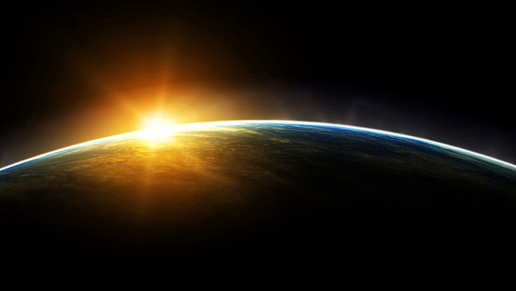 Planet Erde und Sonne, Erde, Planet, Raum, Raumkunst, digitale Kunst, HD-Hintergrundbild