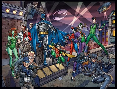 Batman, Catwoman, Harley Quinn, Joker, Penguin (DC Comics), Poison Ivy, Riddler (DC Comics), The Riddler, Robin (DC Comics), Two-Face, Sfondo HD HD wallpaper