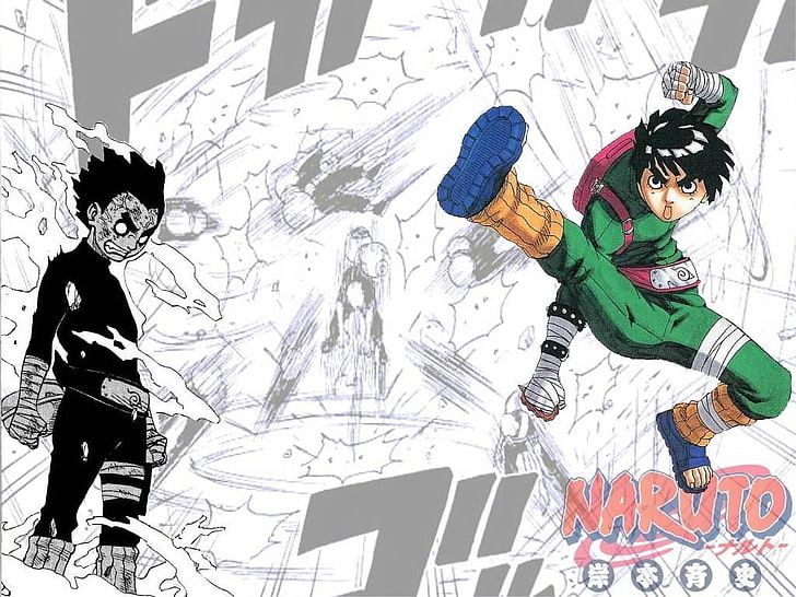 weißes und schwarzes Blumentextil, Naruto Shippuuden, Rock Lee, Manga, HD-Hintergrundbild