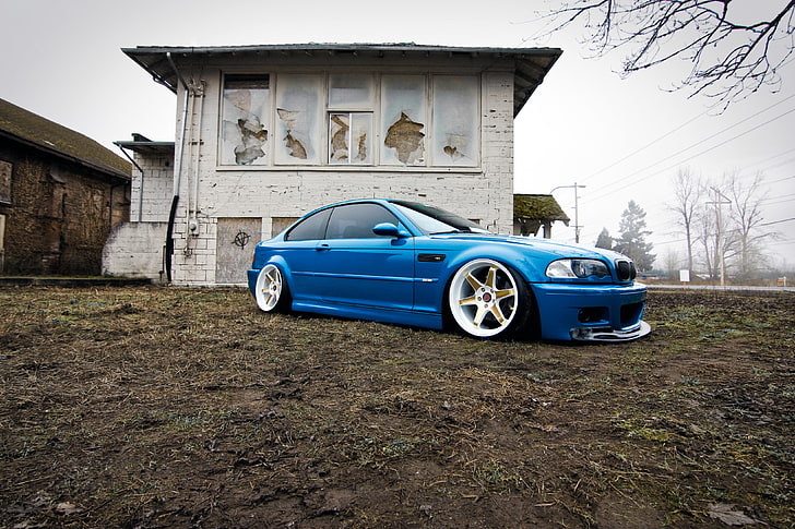 BMW, koła, niebieskie, tuning, E46, Tapety HD