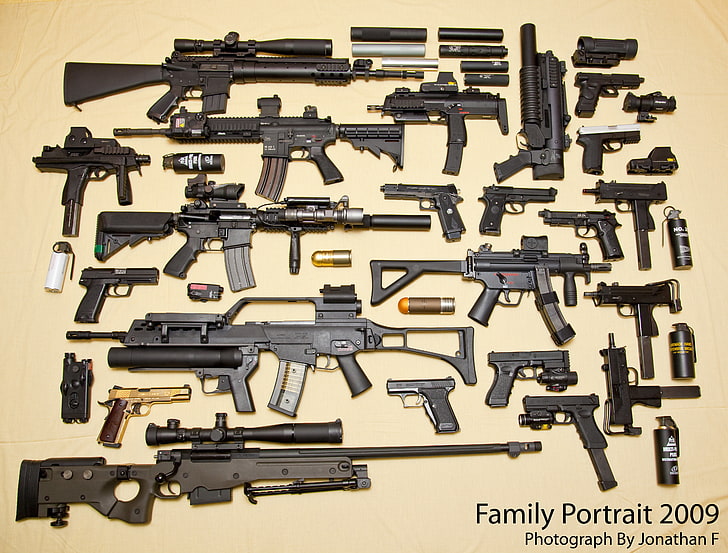 bermacam-macam desain senapan, senapan, senapan sniper, glock, Beretta, awp, pistol, G36, MP-5, MP-7, M-10, M-92, Wallpaper HD