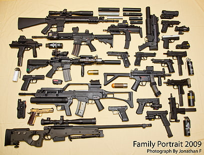 assorted-design rifle lot, gun, sniper rifle, glock, Beretta, awp, the gun, G36, MP-5, MP-7, M-10, M-92, HD wallpaper HD wallpaper