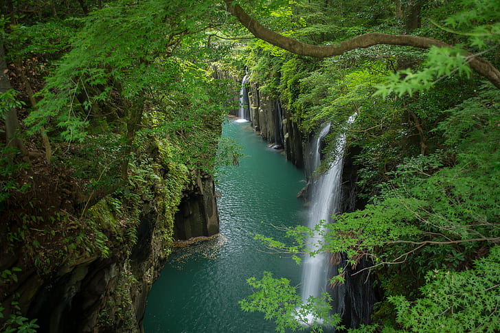 Waterfalls, Waterfall, Greenery, Japan, Nature, River, HD wallpaper