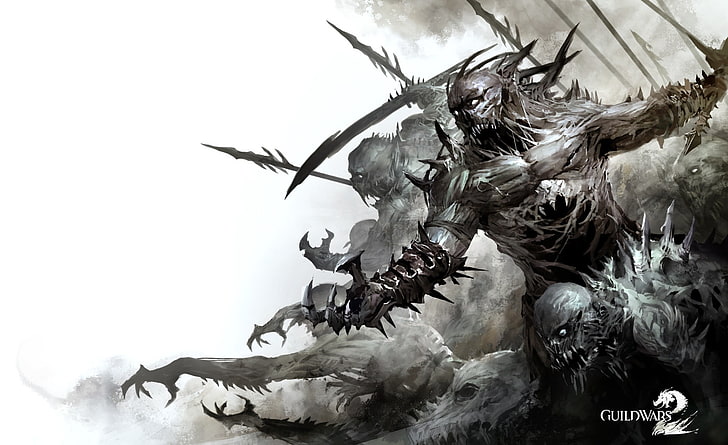Guild Wars 2, skeleton warrior grayscale digital wallpaper, Games, Guild Wars, guild wars 2, gw2, HD wallpaper