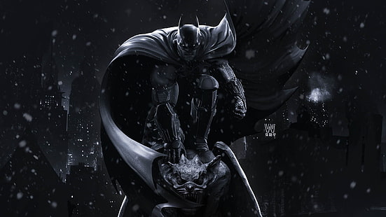 Бэтмен цифровые обои, без названия, Бэтмен, Темный рыцарь, произведение искусства, Готэм-Сити, DC Comics, цифровое искусство, ночь, HD обои HD wallpaper