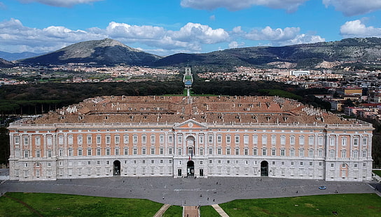 Reggia di Caserta, Campania, Italia, Caserta, palazzo, palazzo reale, paesaggio, montagne, cielo, Sfondo HD HD wallpaper