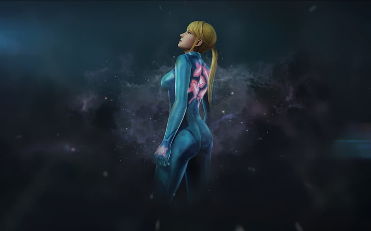 Ilustración de personaje femenino de pelo rubio, Metroid, zero suit, Samus Aran, videojuegos, Fondo de pantalla HD