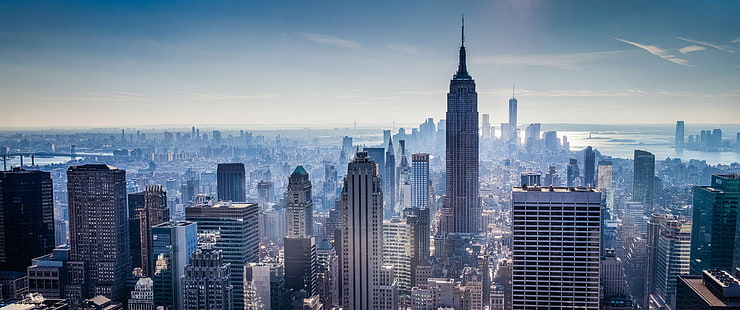 4K, 맨해튼, 엠파이어 스테이트 빌딩, 고층 빌딩, 스카이 라인, 뉴욕 시티, HD 배경 화면 HD wallpaper