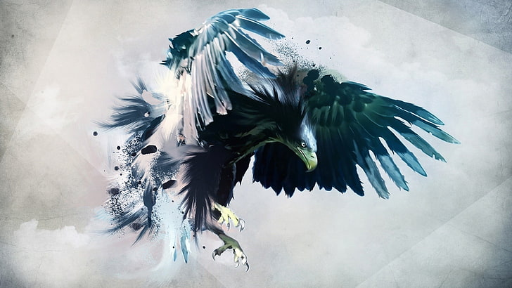 black and gray eagle illustration, animals, birds, digital art, artwork, hawk (animal), HD wallpaper