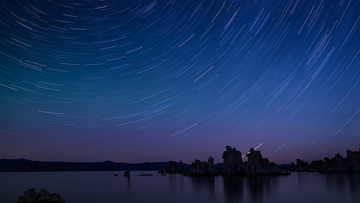 Звезды Замедленная съемка Ночной океан HD, замедленная съемка фото падающей звезды, природа, океан, ночь, звезды, замедленная съемка, HD обои