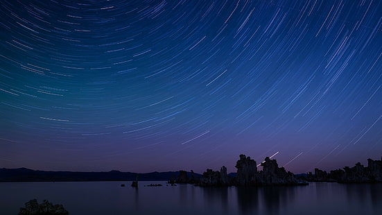 نجوم Timelapse Night Ocean HD ، صورة متتابعة لنجم الرماية ، الطبيعة ، المحيط ، الليل ، النجوم ، الفاصل الزمني، خلفية HD HD wallpaper