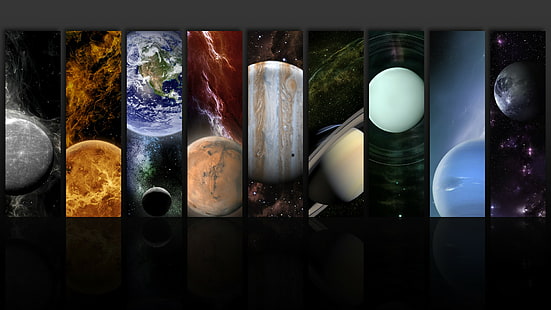 كوكب الزهرة ، كوكب ، انعكاس ، أورانوس ، الشمس ، النجوم ، بلوتو ، كوكب المشتري ، القمر ، زحل ، الأرض ، عطارد ، الفضاء ، نبتون ، المريخ، خلفية HD HD wallpaper
