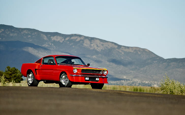 ford mustang, 1965 backgrounds, red, side view, HD wallpaper