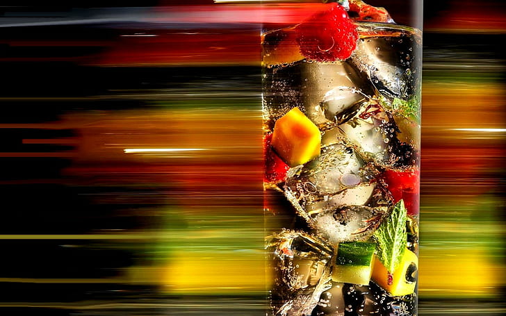 Refreshing Cocktail, lines, vegetable, color, rainbow, cocktail, 3d and abstract, HD wallpaper