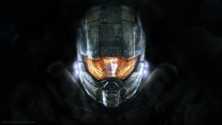 gray helmet illustration, artwork, Halo, Halo 4, Master Chief, Xbox One, 343 Industries, Spartans, video games, HD wallpaper