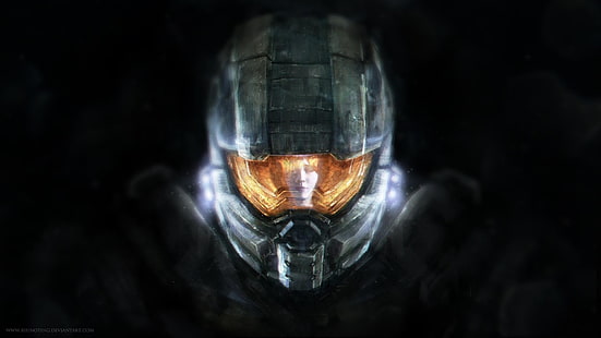 gray helmet illustration, artwork, Halo, Halo 4, Master Chief, Xbox One, 343 Industries, Spartans, video games, HD wallpaper HD wallpaper