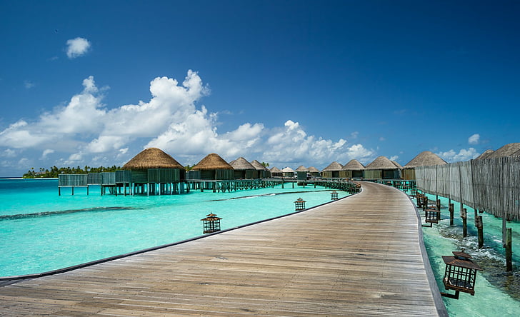Photographie, Tropical, Constance Halaveli Resort, Vacances, Hôtel, Maldives, Embarcadère, Complexe touristique, Paysage marin, Tropiques, Fond d'écran HD