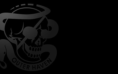 خلفية رقمية لـ skull Outer Haven ، ميتال جير ، ميتال جير سوليد ، ميتال جير سوليد 4 ، شعار ، ألعاب فيديو ، أحادية اللون ، بساطتها ، جمجمة، خلفية HD HD wallpaper