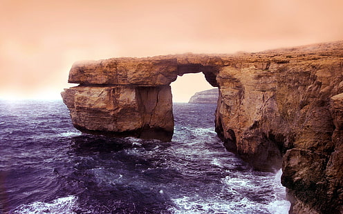 Island of Gozo, Malta, Azure fönster, hav, kust, Island, Gozo, Malta, Azure, Window, Sea, Coast, HD tapet HD wallpaper