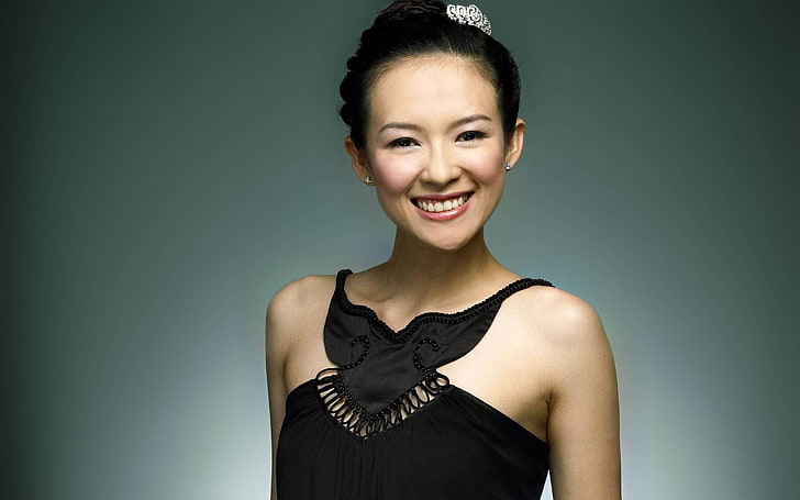 woman in black halter top, girl, asian, smile, glance, HD wallpaper